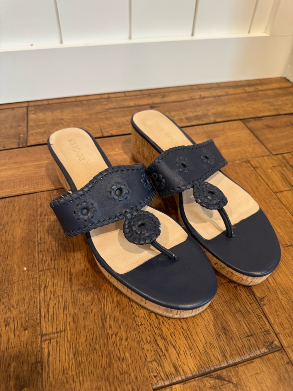 Navy Blue Jack Rogers Wedge Sandals Size 10 (Read Description)